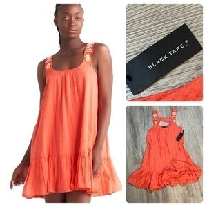 New with tags BLACK TAPE coral summer tunic dress. Embroidered straps.Ruffle hem